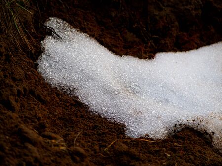 Soil in the spring. Melting snow on fertile soil.の写真素材