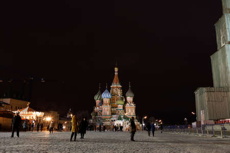 MOSCOW, RUSSIAN FEDERATION - February 18, 2015. Red Square at night. St. Basils Cathedral at night.のeditorial素材