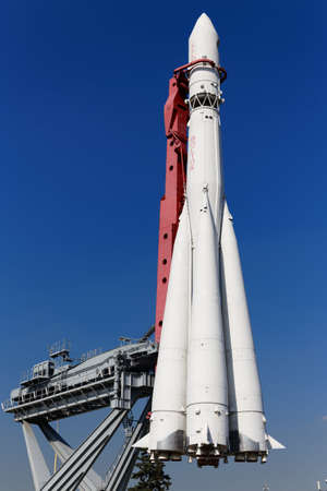 MOSCOW, RUSSIA - September 15, 2018: Vostok rocket on VDNH. Monument to the space program of the...