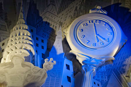 New York City, USA - December 2, 2017: Holiday store window inspired by the skyline of New York City.のeditorial素材