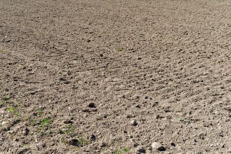 Plowed agricultural field in a countrysideの写真素材