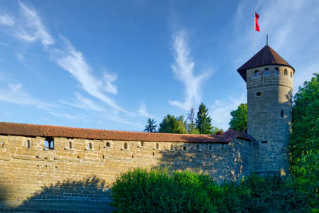 Fribourg (Freiburg), Switzerland - September 3, 2019: The fortifications of the city of Fribourg (Freiburg) built in the Middle Ages.のeditorial素材