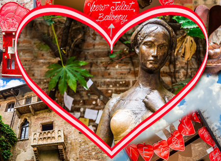 A collage of photos about the place where Juliet was living balcony julietta verona italyの写真素材