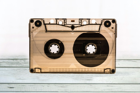 cassette for music assette tape recorder on the wooden tableの写真素材