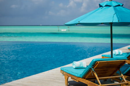 Chaise lounge in Maldivian resortの写真素材