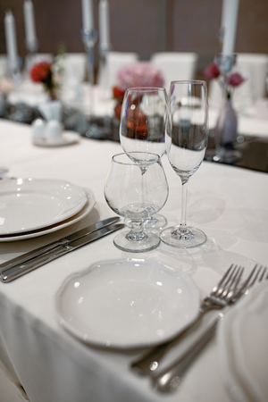 Formal dinner service at a wedding banquet - vertical shotの写真素材