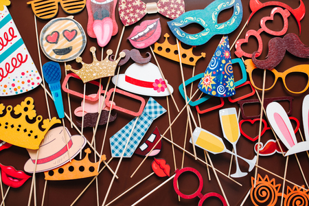 Set of photo accessories for wedding and birthday partiesの写真素材