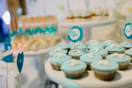 Closeup shot of a wedding candy bar decoration elementsの写真素材