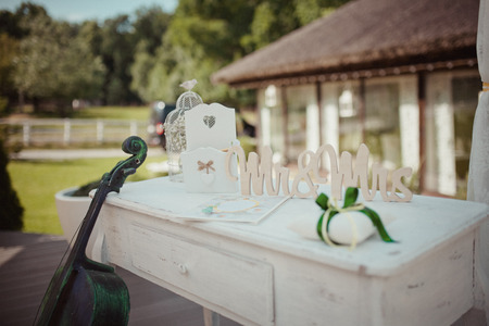 Closeup shot of the wedding decoration elements  at daylightの写真素材