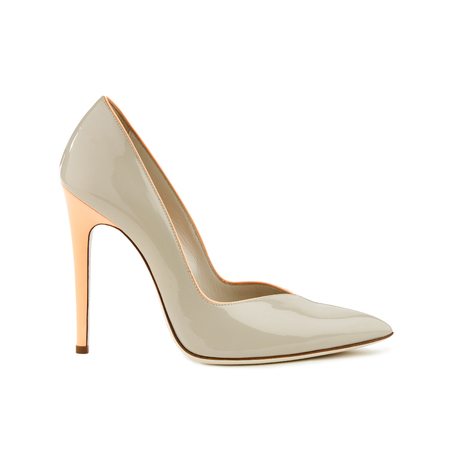 Studio shot of a grey high-heeled female shoe isolatedの写真素材