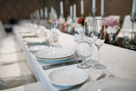 Formal dinner service at a wedding banquetの写真素材