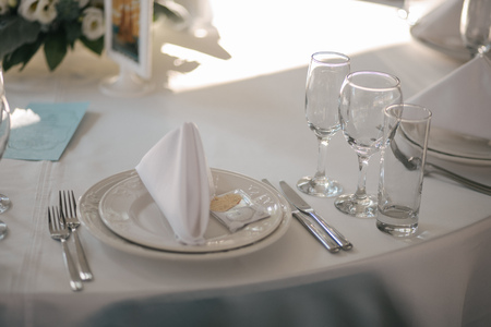 Formal dinner service as at a wedding banquetの写真素材