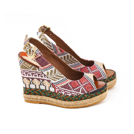 Studio shot of female sandals on high platformの写真素材