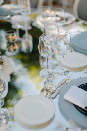 Formal dinner service at a wedding banquetの写真素材