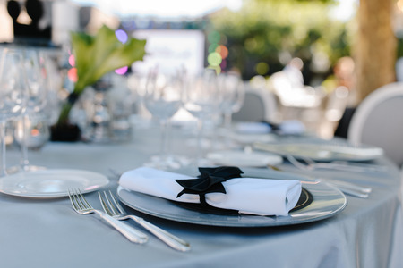 Formal dinner service at a wedding banquetの写真素材