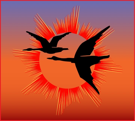 FLUING SHADOOFS ON THE SUNSET BACKGROUND colored abstract stylized image of flying shadoofs on sunset backgroundのイラスト素材