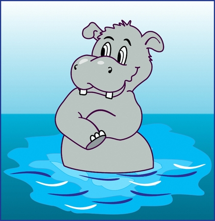 Hippopotamus water color MAMMALのイラスト素材