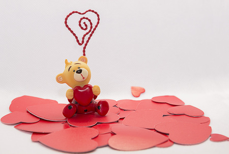 Valentine Day decor bear heart background. Paper holder.の写真素材