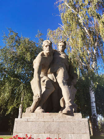 Volgograd, Russia, August 30, 2020. Historical monument of the Mamayev Kurgan. Paired sculptures on Heroes square, which depict soldiers fighting in the battle of Stalingrad in 1942.のeditorial素材