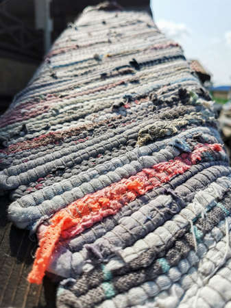 Colorful handmade striped carpet fabric texture for backgroundの写真素材