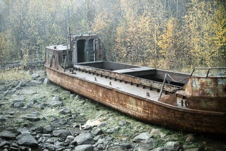 Ships graveyard. misty morningの写真素材