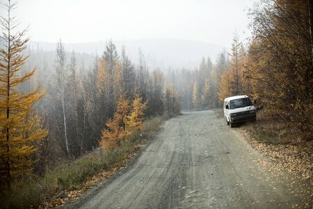 van in the mountains autumn