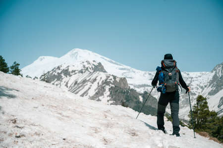 trekking in the mountains. Climbing Elbrusの写真素材