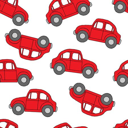 Seamless pattern Cartoon red retro car for kids design,vector illustration for prints, textil on white backgrounddのイラスト素材