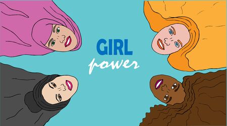 Women of different nations and religions Chinese, European,African,Arab. Multiethnic,girl power. International Women Dayのイラスト素材
