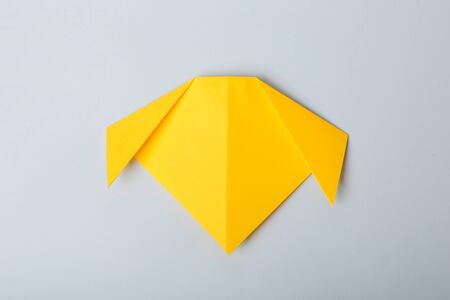 Step by step photo instruction. How to make origami paper puppy dog. DIY for children. Children's art project craft for kids. の写真素材