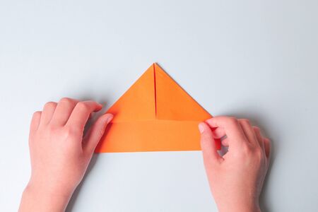 Step by step photo instruction. How to make origami paper little boat. DIY for children. Children's...