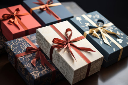 Luxury gift boxes set. Fathers day, womans day or Valentines day gift for her or him. Gift concept or birthday party.の素材