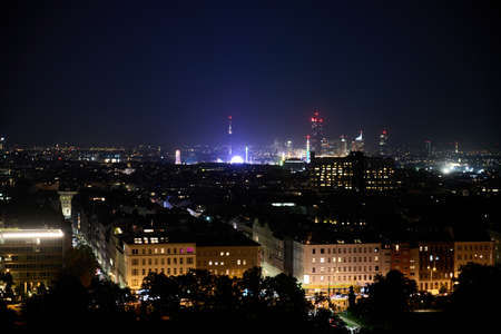 The night skyline of vienna with view in direction of the prater.の写真素材
