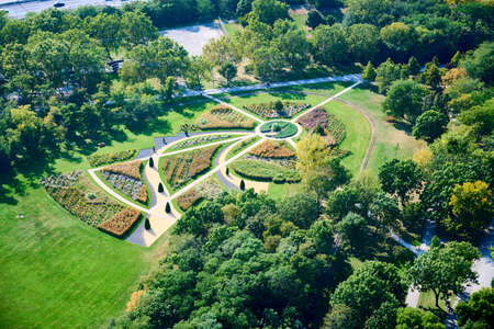 View from the Danube tower in vienna, directly into the park beneath it.の写真素材