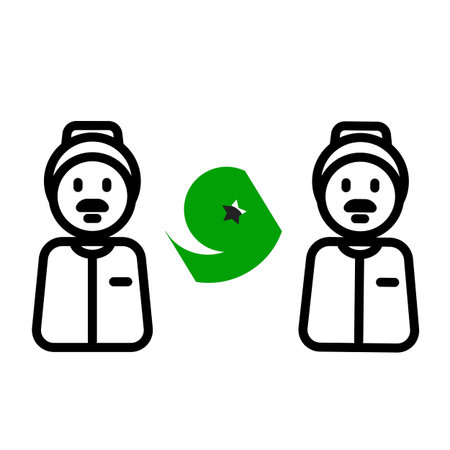 Minimalist set of Muslim man avatars and a green crescent star icon. Professional line art and flat...