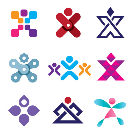 Human X shape latter creativity design icon setのイラスト素材