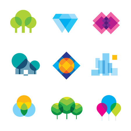 Transparent city logo landscape beauty mosaic geometric icon setのイラスト素材