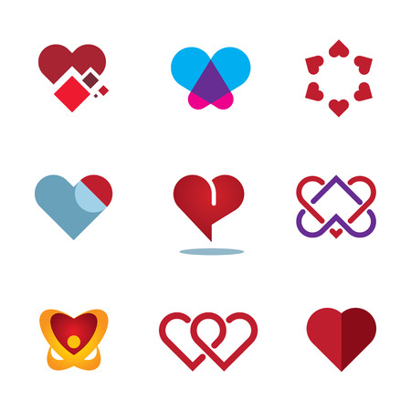 Different red heart shapes woman love symbol flower logo iconのイラスト素材
