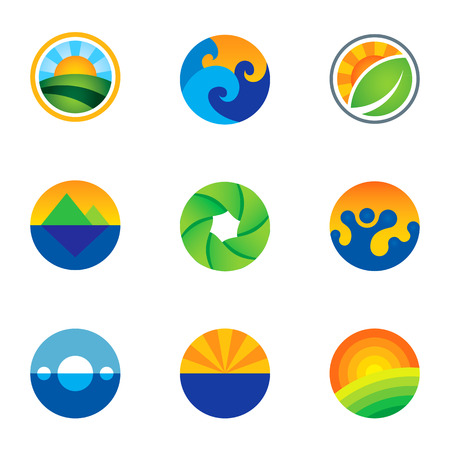 Force of nature beautiful circle landscape background icons setのイラスト素材