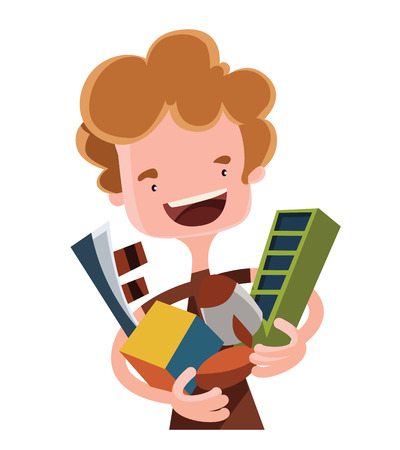 Boy holding his toys and dreams vector illustration cartoon characterのイラスト素材