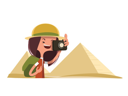 Tourist in Egypt taking photos vector illustration cartoon characterのイラスト素材