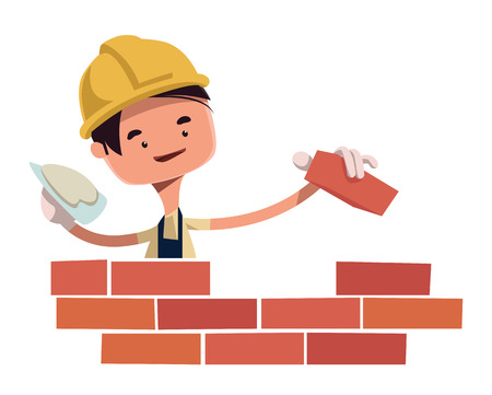 Construction worker building wall vector illustration cartoon characterのイラスト素材