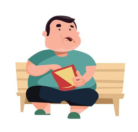 Chubby man eating and sitting vector illustration cartoon characterのイラスト素材