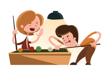 Friends playing pool vector illustration cartoon characterのイラスト素材