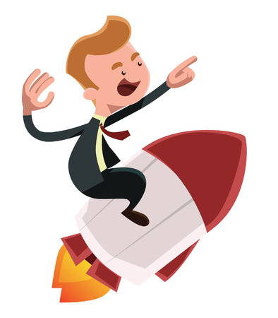Full power forward businessman on rocket vector illustration cartoon characterのイラスト素材
