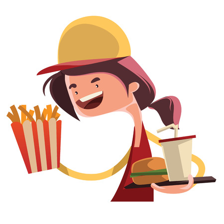 Girl working at fast food restaurant vector illustration cartoon characterのイラスト素材