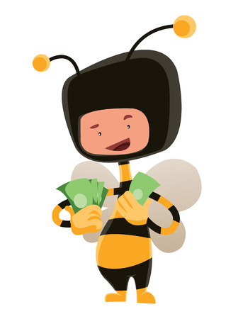 Man in honey bee costume holding money vector illustration cartoon characterのイラスト素材