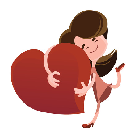 Women hugging red heart vector illustration cartoon characterのイラスト素材
