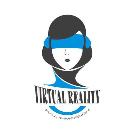 Head of a woman in headphones and blue glasses vr. Vector illustrationのイラスト素材