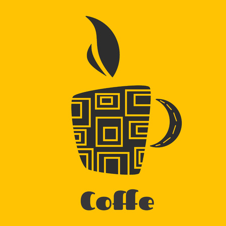 Coffee mug on a yellow background can be a great logo for your restaurant. Flat vector illustrationのイラスト素材